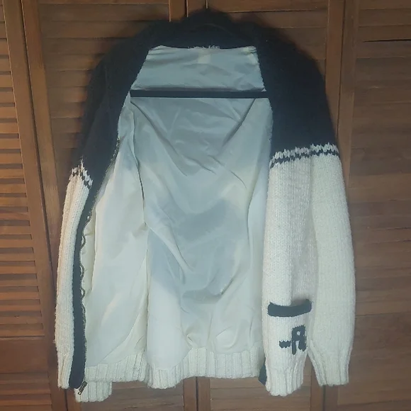Men's Black and White Knit Sweater With Cow On The Back